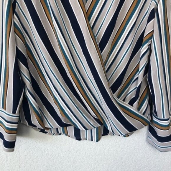Boutique Monteau Colorful Stripe Faux Wrap Surplice Long Sleeve Top M - Picture 5 of 7